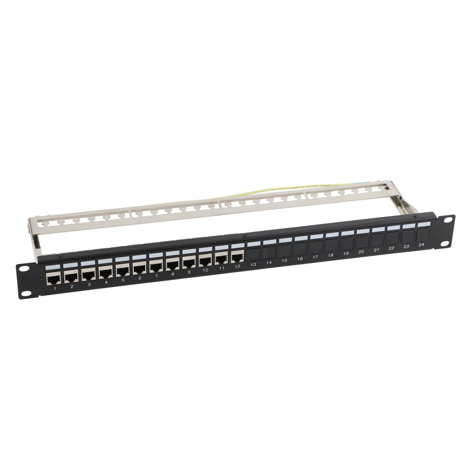24 Port CAT6 Patchpanel Patchfeld 1 HE mit 12x RJ45 Keystone Jack Modul STP CAT6, 19 Zoll für Rack Montage, Kompatibel CAT6 CAT7 CAT8 Netzwerk Verlegekabel, Zinklegierung