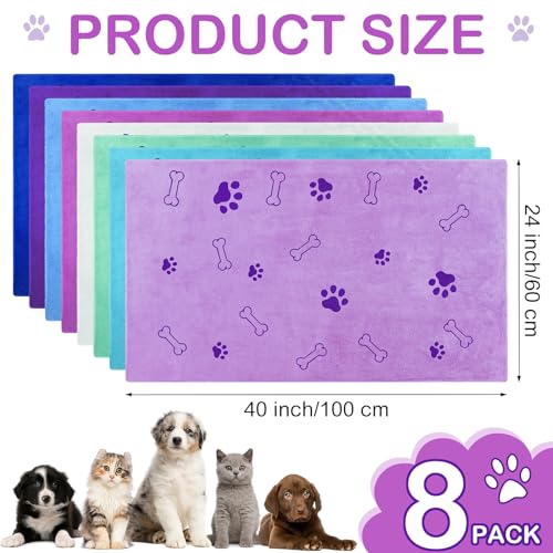 Image of 8 Pcs Dog Towel for Drying, 40 x 24 Inch, Dog Paw and Bone, Classic Color