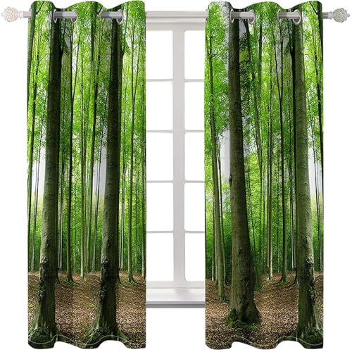 Homxi Blackout Drapes 2 Panel Set,2 x 38W x 72H in,Window Curtain with Grommet Trees Scenery Green Brown Window Drapes and Curtains