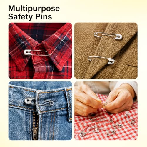 Image of Safety Pin Set Assorted Sizes 00, 01 & 04 | Rust Resistant Stainless Steel Pins for Sewing, Tailoring, Saree, Dupatta, Baby Clothes, Diapers, Quilting, Craft & Household Use