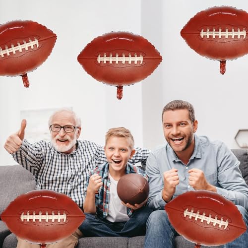 Image of 5 Pieces Large Football Party Balloons, Brown Football Shaped Mylar Foil Balloons Sports Theme Party Decorations for Boys Men Football Fans Tailgate Birthday Party Sport Decorations Supplies