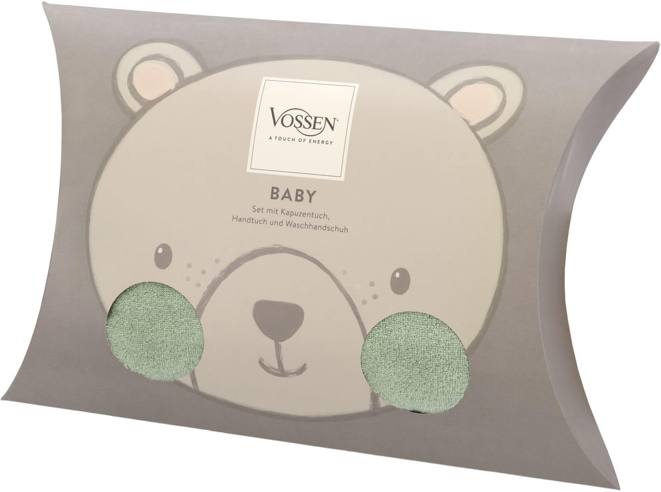 Vossen Teddy Bear Set bestehend aus Kapuzentuch, Handtuch und Waschhandschuh (Eucalyptus)