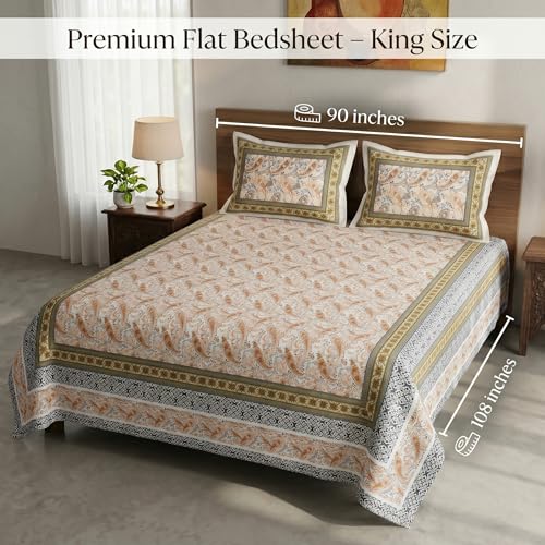 Image of Mafatlal Heritage 144 TC Cotton Double Bedsheet with 2 Pillow Covers | Designer Bedsheet Double Bed, Elegant Home Decor, Premium Look | 90 x 100 Inches | Satin Gold