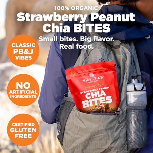Navitas Organics Strawberry Peanut Chia Superfood+ BITES – Power Snacks – All Natural Plant Based – Clean Energy & Nutrition – USDA Organic, Non GMO, Gluten Free, Kosher, Vegan (8oz. Bag 11 Servings) - image 3