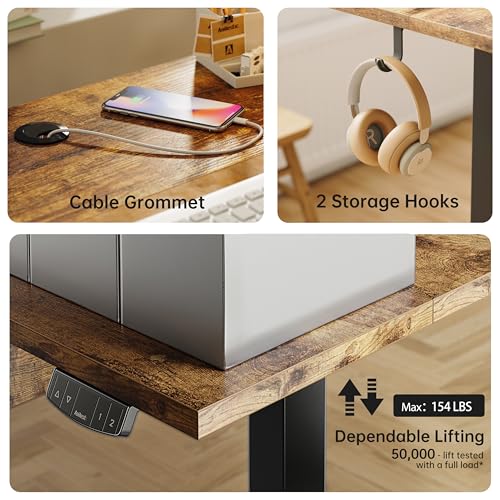 Image of Agilestic Electric Standing Desk with Drawers, 55 x 24 Inches Height Adjustable Desk, Stand up Computer Table with Memory Preset, for Work Office Home, Dark Brown