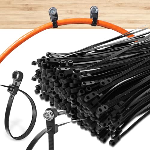 Shappy 1000 Pcs Plastic Zip Tie with Screw Hole 7.5 Inch 50lbs Black Screw Zip Ties with Mounting Hole Multipurpose Heavy Duty for Indoor and Outdoor Use