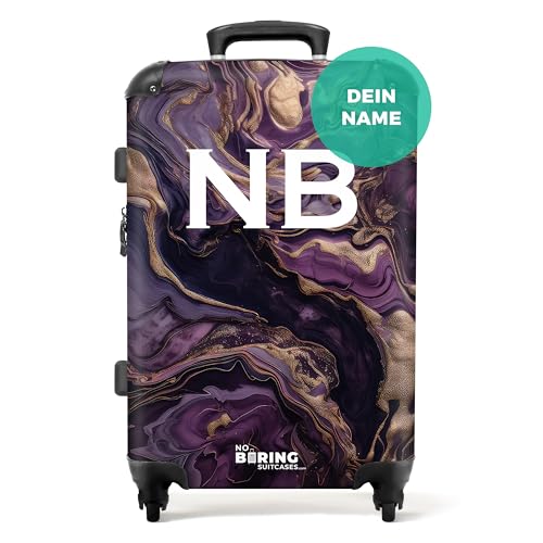 NoBoringSuitcases.com® Koffer personalisiert, 67x43x25cm - Reisekoffer, Hartschalenkoffer Groß - Koffer Mittelgroß mit 4 Rollen - Lila Marmor mit Gold - Leicht - Koffer mit Namen Initialen