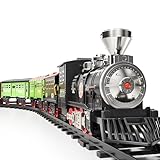 TEMI Large Train Set - Kids Electric Train Toy with 3 Way Smoke Locomotive, Light and Sounds, Cargo Cars and Long Tracks, Large Gift Train Set for Boys & Girls
