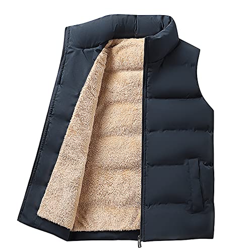 Dyguyth Men's Fishing Vest,Big And Tall Winter Quilted Lightweight Puffy Vest Outwear Fleece Lined Outdoor Warm Sleeveless Jackets Coats With Pocket Dark Blue 5Xl #TOP19
