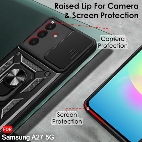 Image of TheGiftKart Tough Armor Bumper Back Cover Case for Samsung Galaxy A27 5G | Sliding Camera Cover, Kickstand & Ring Holder | 360 Degree Protection Back Cover Case for Samsung A27 5G (PC & TPU, Black)