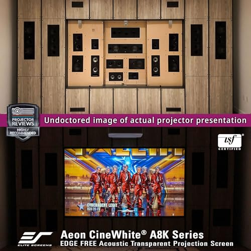 Image of Elite Screens Aeon CineWhite A8K, 103 inch Diag, 16:9 Aspect Ratio, ISF Certified 8K Ultra HD Home Theater Fixed Frame Edge Free Projection Sound Transparent Perforated Weaved Screen, AR103H-A8K