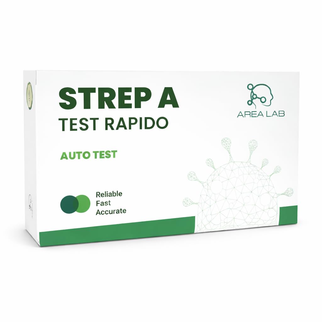 Tampone Streptococco AREA LAB | Test Streptococco A Per Adulti e Bambini | Tampone Faringeo Rapido (1 PZ) | Dispositivo Medico Registrato Ministero della Salute | Marchio CE | Kit Autodiagnosi a Casa con Abbassalingua