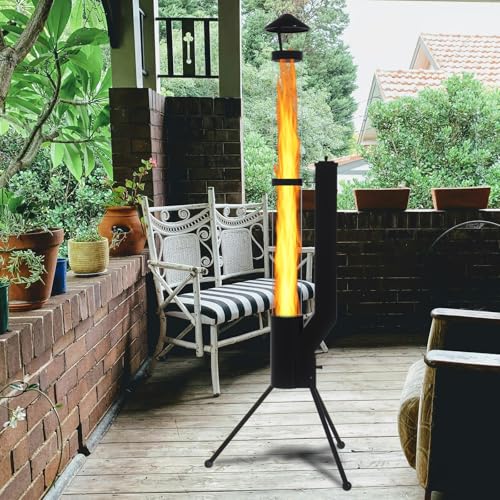 Beneouya 164 cm Raketenofen mit Glasrohr, Feuersäule und Pelletofen, Terrassenheizer und Gartenkamin für den Garten und die Terrasse