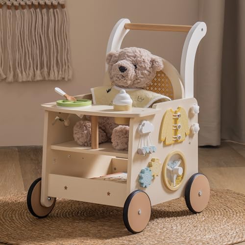 ROBOTIME Holz-Babywalker als Kinderwagen-Spielzeug, mit...