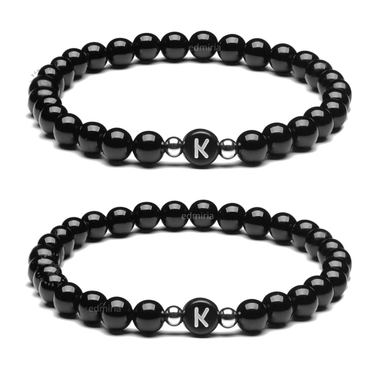 EDMIRIA Set of 2 Initial Letter Name Bracelets for Men & Woman | Black Onyx 6mm beads with Letter | Relationship jewelry for Couples Yoga Stress Relief Valentine gift Bracelet (B0CSJV9NWL) Amazon Price History, Amazon Price Tracker