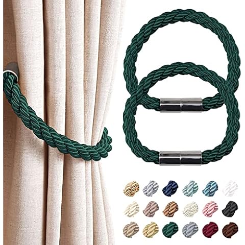 Pretty Jolly 2 Pack Strong Magnetic Curtain Tiebacks Modern Simple Style Drape Tie Backs Convenient Decorative Weave Rope Curtain Holdback for Thin or Thick Home & Office Window Drapery (Green) Cover