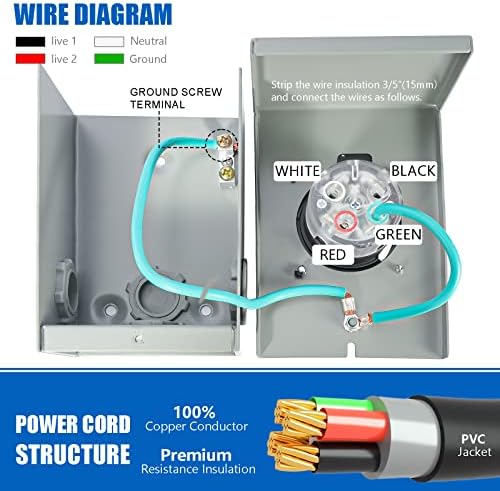 30 Amp Generator Cord and Power Inlet Box, 15FT Generator Cords 30 Amp,125V/250V Generator Power Cord NEMA L14-30P to L14-30R,Twist Lock Connector — view 4