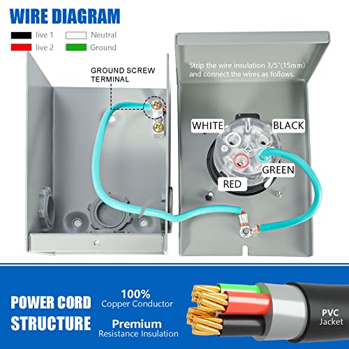 30 Amp Generator Cord And Power Inlet Box, 20Ft Generator Cords 30 Amp,125V/250V Generator Power Cord Nema L14-30P To L14-30R,Twist Lock Connector #TOP4