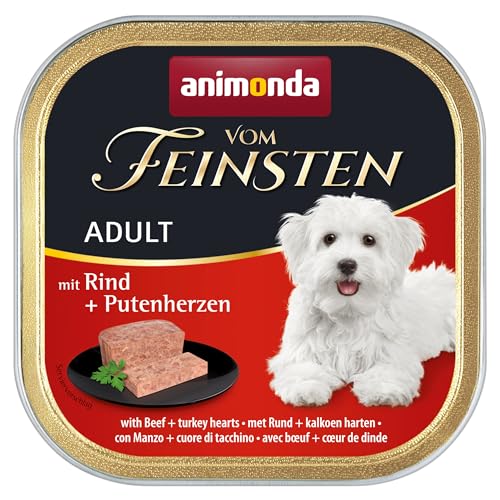 animonda vom Feinsten Hundefutter nass mit Rind + Putenherzen (6 x 150g), getreidefreies Hundefutter ohne Zucker, mit frischen, fleischigen Zutaten
