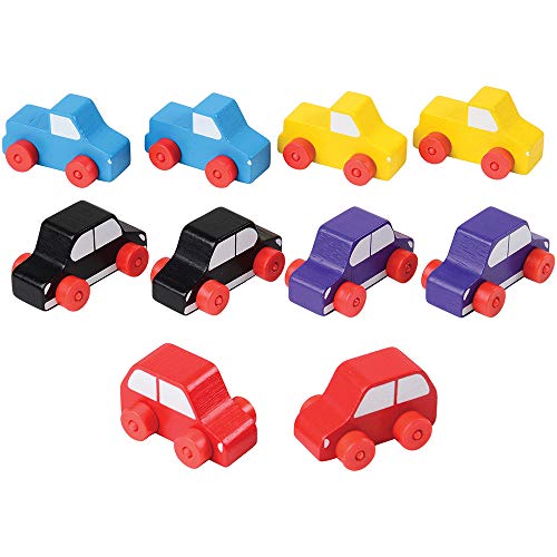 Constructive Playthings 10 pc. Wooden Vehicle Set with 6 Cars and 4 Trucks for Ages 4 Years and Up