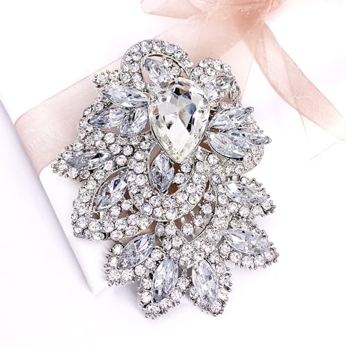 Image of LAXPICOL Big Large Women's Vintage Austrian Crystal Elegant Flower Teardrop Brooch Gold Tone
