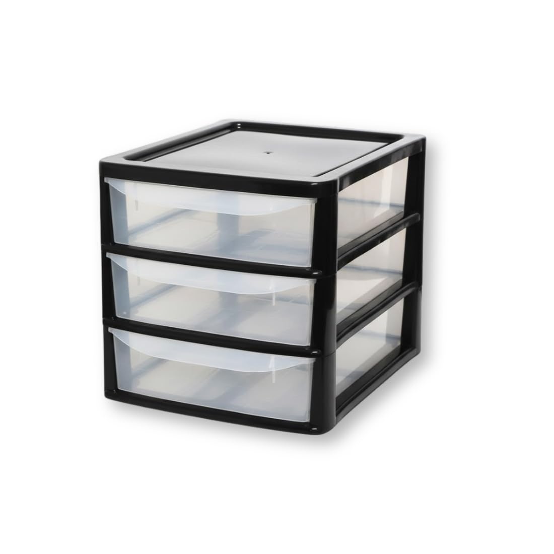 Khanary Plastic Storage Drawer A4 Medium Storage Box Multipurpose Office Desktop Tabletop Counter School Bedroom Garage Kids Room Clear Black & Silver (Black Clear, A4 3 Tier Small Black Clear)