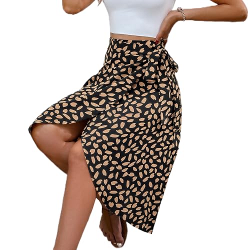 Westingshe Women's Spots Elegant and Bundled Irregular Slit Skirt High Waist Skirt Tie Wrap Midi Skirts (UK, Alpha, M, Regular, Regular, Black)