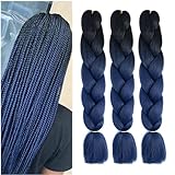 Braiding Hair Ombre Black to Dark Blue Braid Hair Extensions Hot Water Setting High Temperature Synthetic Fiber 24 Inches(B20-3Pack)