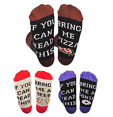 Sexybody Novelty Funny Saying Crew Socks, If You Can Read This Bring Me Beer Wine Coffee Pizza Taco Donut Socks for Men Women (3 pack)