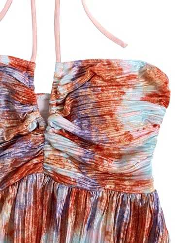 Image of SOLY HUX Women's Tie Dye Cami Dress Halter Backless Sleeveless A Line Short Summer Dresses Sundress