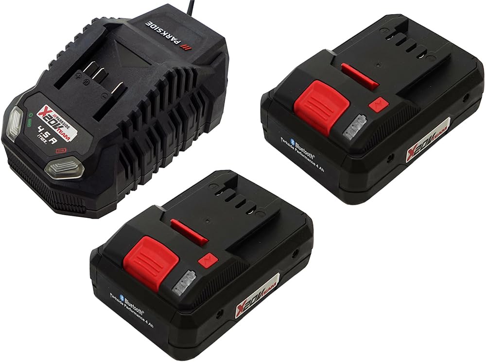 Parkside 1 cargador de 20 V y 4,5 A + 2 baterías inteligentes de 4 Ah, apto para la serie X20V Team