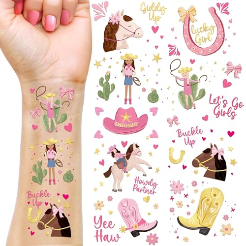 Cheerland 108Pcs Cowgirl Tattoos Western Cowgirl Birthday Decorations Temporary Tattoo Disco Cowgirl...