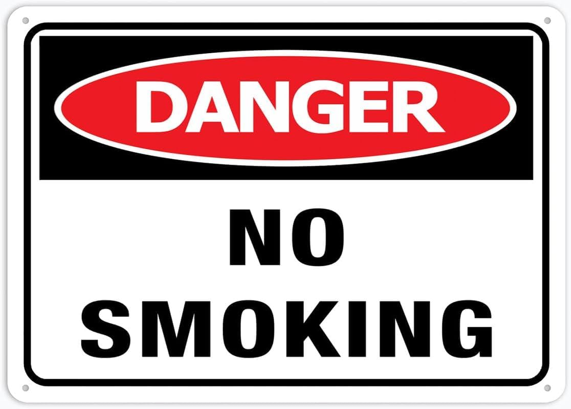 Danger No Smoking Rust Free Aluminum Tin Sign - Warning Decor with Pre-Drilled Holes for Indoor-Outdoor Gas Station, Lab, Flammable Storage Zone - 8x12 Inch​