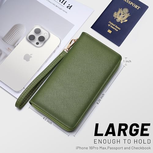 Image of Chelmon Womens Wallet Genuine Leather RFID Blocking Purse Credit Card Clutch (CH Green Army)