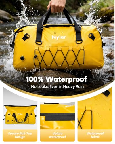 Bolsa seca impermeable de 60L tipo duffel para motocicleta, mochila y camping con cierre enrollable impermeable miniatura 3