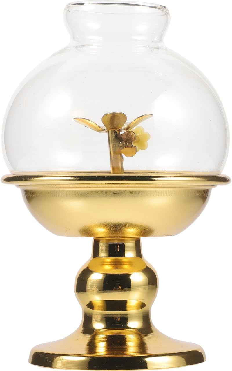 BESTOYARD God of Wealth Lamp - Adjustable Alloy Oil Lantern for Home and Temple Use Vintage Decorative Light with Glass Shade