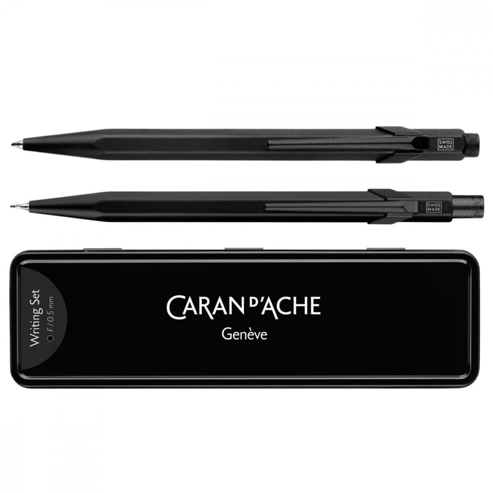 Caran DAche Ensemble stylo bille et porte-mines en aluminium Noir