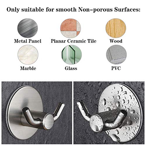 Sugelary Double Prong Adhesive Hooks, Wall Hooks Adhesive Bathroom Hooks Heavy Duty Coat/Robe Hook Wall Hanging Hooks Waterproof Stainless Steel Shower Accessories Towel Hooks for Bathroom Kitchen - Thumbnail 2
