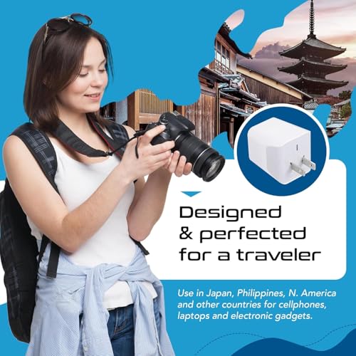 Image of Ceptics Japan, Philippines Travel Adapter Plug with Dual USB - USA Input - Type A - Ultra Compact (CTU-6) - Perfect for Cell Phones, Laptops, Camera Chargers