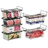 iSPECLE Freezer Organizer Bins - 15.8" to 18.1" Extendable Length Freezer Baskets for Chest Freezer for 7 Cu.Ft Deep Freezer, 2 Hanging Baskets and 4 Stackable Bins, 6 Pack Black