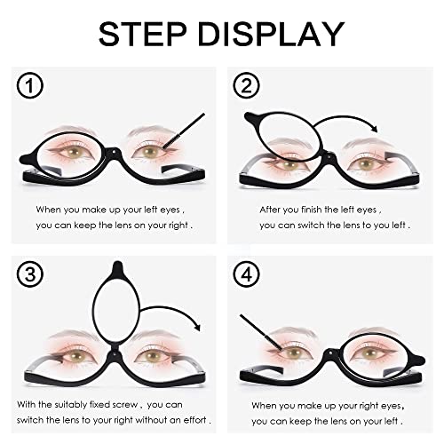 JM 2 works Makeup Reading Glasses Magnifying Flip Down Cosmetic Readers for Women +2.25, Black, Red Turtle - Image 4