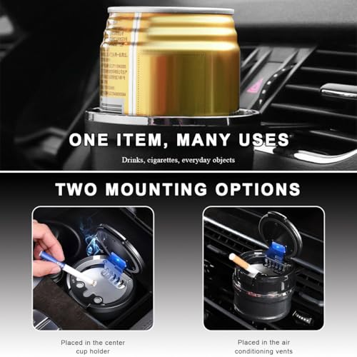 Image of 2 PCS Car Ashtray with Lid, Detachable Auto Smokeless Ash Tray with LED Blue Light, Portable Ashtray for Vehicle Cup Holder and Air Vent Home Office, Interior Car Accessories (Black)