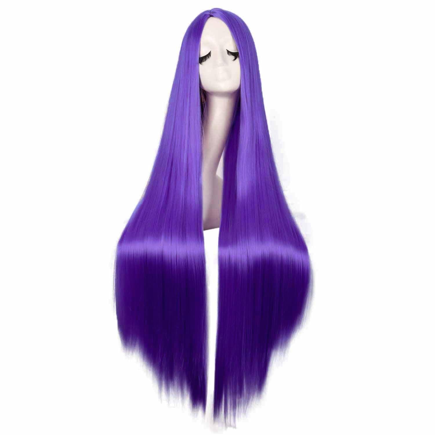 Colorfulpanda Long Purple Wigs for Women Long Straight Synthetic Hair Wig Middle Part for Party Cosplay Halloween Anime,dark purple - Image 2