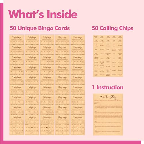Image of Baby Shower Bingo Game, 50 Bingo Cards Perforated Calling Cards Bingo Games for Baby Shower, Bridal Wedding Shower