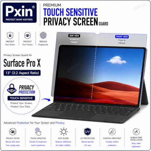 Image of Pxin Aura | Compatible with Microsoft Surface Pro X 13 Inch | Touch Sensitive Privacy Screen | Anti Blue | Anti Glare | UltraThin for Hyper Touch | Anti UV | Privacy Filter