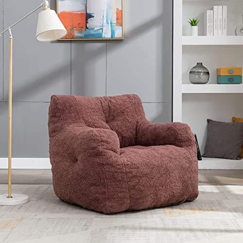 Puf suave para adultos, puf mediano de tela de peluche con brazos, color rojo pasta