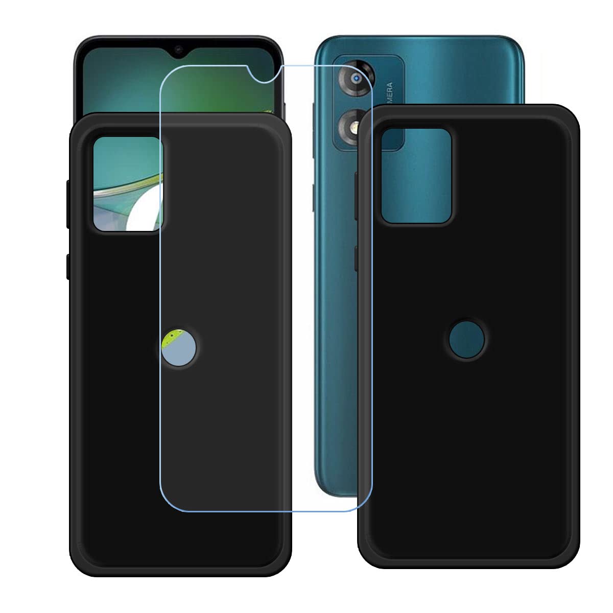 Custodia Motorola Moto E13 + 2 Pellicole Vetro Temperato, Cover Morbida In Silicone TPU Nera, Antigraffio, Antiurto