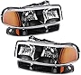 APSVE Headlight Assembly Kit for 1999-2006 GMC Sierra 1500 2500, 00-06 GMC Yukon XL Headlamp Assembly, Chrome Housing