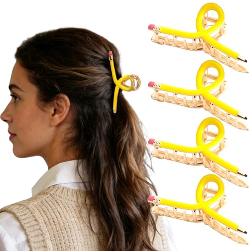 ELLOPH 4pcs Pencil Hair Clips for Women Girls Back to School Pencil Hair Accessories for Teacher Student Appreciation Gifts Yellow
