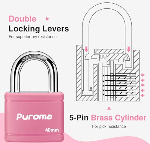 image for Puroma Keyed Padlock with 2 Keys Alike, 1.1 Inch Locker Lock 40mm Heav